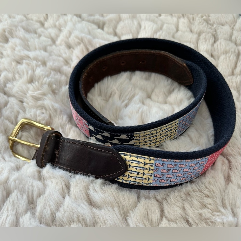 Vineyard Vines Whale Print Patchwork Belt
